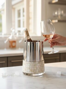 Anna Stainless Steel Wine Cooler with Mother-of-Pearl Mosaic - White